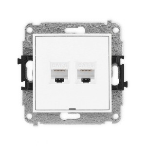 Mechanizm gniazda komputerowego podwójnego 2xRJ45, kat. 6, 8-stykowy, bez pola opisowego Karlik MINI biały mat 25MGKBO-4