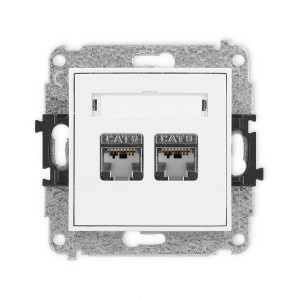 Mechanizm gniazda komputerowego podwójnego 2xRJ45, kat. 6, ekranowany, 8-stykowy Karlik MINI biały mat 25MGK-6