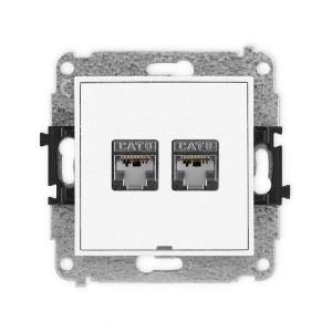 Mechanizm gniazda komputerowego podwójnego 2xRJ45, kat. 6, ekranowany, 8-stykowy, bez pola opisowego Karlik MINI biały mat 25MGKBO-6