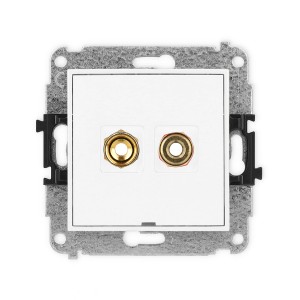 Mechanizm gniazda głośnikowego pojedynczego, bez pola opisowego (typu banan - czerwony i czarny, pozłacany, 4 mm2, skręcany) Karlik MINI biały mat 25MGGBO-4