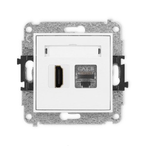 Mechanizm gniazda pojedynczego HDMI 2.1, 8K + gniazda komp. poj. 1xRJ45, kat. 8, ekranowany, 8-stykowy Karlik MINI biały mat 25MGHK-88