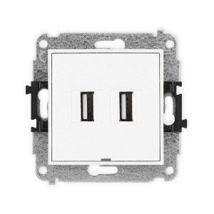 Mechanizm gniazda podwójnego 2xUSB A-A 2.0, bez pola opisowego Karlik MINI biały mat 25MGUSBBO-2
