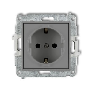 Mechanizm gniazda pojedynczego z uziemieniem SCHUKO 2P+Z (przesłony torów prądowych) Karlik MINI szary mat 27MGP-1sp