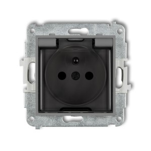 Mechanizm gniazda bryzgoszczelnego z uziemieniem 2P+Z (klapka dymna, przesłony torów prądowych) Karlik MINI szary mat 27MGPB-1zdp