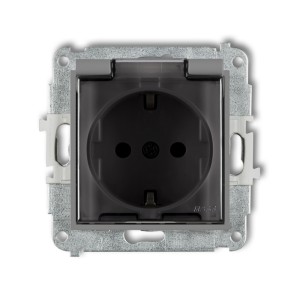 Mechanizm gniazda bryzgoszczelnego z uziemieniem SCHUKO 2P+Z (klapka dymna, przesłony torów prądowych) Karlik MINI szary mat 27MGPB-1sdp