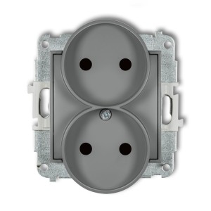 Mechanizm gniazda podwójnego do ramki bez uziemienia 2x2P (przesłony torów prądowych) Karlik MINI szary mat 27MGPR-2p
