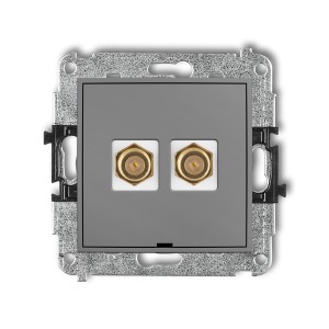 Mechanizm gniazda antenowego podwójnego typu F (SAT) pozłacany, bez pola opisowego Karlik MINI szary mat 27MGFBO-2.1