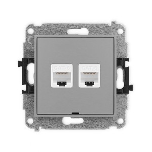 Mechanizm gniazda komputerowego podwójnego 2xRJ45, kat. 6, 8-stykowy, bez pola opisowego Karlik MINI szary mat 27MGKBO-4