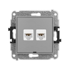 Mechanizm gniazda komputerowego podwójnego 2xRJ45, kat. 6A, 8-stykowy, bez pola opisowego Karlik MINI szary mat 27MGKBO-8