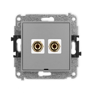 Mechanizm gniazda głośnikowego pojedynczego, bez pola opisowego (typu banan - czerwony i czarny, pozłacany, 4 mm2, do lutowania) Karlik MINI szary mat 27MGGBO-3