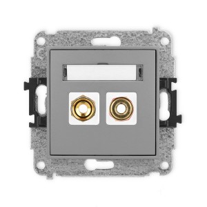 Mechanizm gniazda głośnikowego pojedynczego (typu banan - czerwony i czarny, pozłacany, 4 mm2, skręcany) Karlik MINI szary mat 27MGG-4