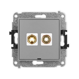 Mechanizm gniazda głośnikowego pojedynczego, bez pola opisowego (typu banan - czerwony i czarny, pozłacany, 4 mm2, skręcany) Karlik MINI szary mat 27MGGBO-4