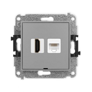 Mechanizm gniazda pojedynczego HDMI 2.0, 4K + gniazda komp. poj. 1xRJ45, kat. 5e, 8-stykowy, bez pola opisowego Karlik MINI szary mat 27MGHKBO-45e