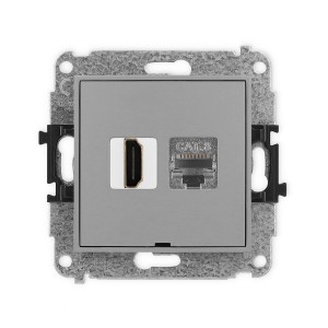 Mechanizm gniazda pojedynczego HDMI 2.1, 8K + gniazda komp. poj. 1xRJ45, kat. 8, ekranowany, 8-stykowy, bez pola opisowego Karlik MINI szary mat 27MGHKBO-88