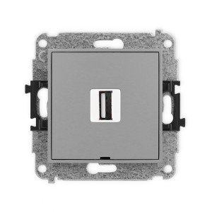 Mechanizm gniazda pojedynczego USB A-A 2.0, bez pola opisowego Karlik MINI szary mat 27MGUSBBO-1