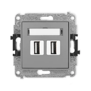 Mechanizm gniazda podwójnego 2xUSB A-A 2.0 Karlik MINI szary mat 27MGUSB-2