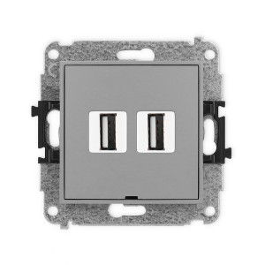 Mechanizm gniazda podwójnego 2xUSB A-A 2.0, bez pola opisowego Karlik MINI szary mat 27MGUSBBO-2