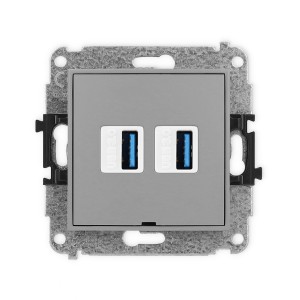 Mechanizm gniazda podwójnego 2xUSB A-A 3.0, bez pola opisowego Karlik MINI szary mat 27MGUSBBO-6