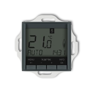 Mechanizm uniwersalnego elektronicznego tygodniowego regulatora temperatury (podświetlenie niebieskie)  Karlik MINI grafitowy mat 28MRT-3.2
