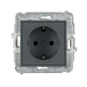 Mechanizm gniazda pojedynczego z uziemieniem SCHUKO 2P+Z (przesłony torów prądowych) Karlik MINI grafitowy mat 28MGP-1sp