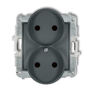 Mechanizm gniazda podwójnego do ramki bez uziemienia 2x2P (przesłony torów prądowych) Karlik MINI grafitowy mat 28MGPR-2p