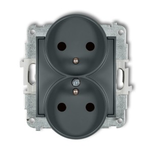 Mechanizm gniazda podwójnego do ramki z uziemieniem 2x(2P+Z) (przesłony torów prądowych) Karlik MINI grafitowy mat 28MGPR-2zp