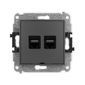 Mechanizm gniazda komputerowego podwójnego 2xRJ45, kat. 6A, 8-stykowy, bez pola opisowego Karlik MINI grafitowy mat 28MGKBO-8