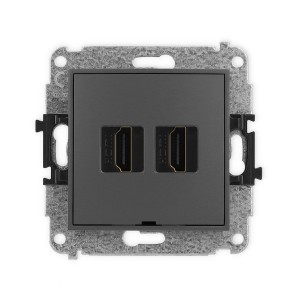 Mechanizm gniazda podwójnego HDMI 2.1, 8K, bez pola opisowego Karlik MINI grafitowy mat 28MHDMIBO-6
