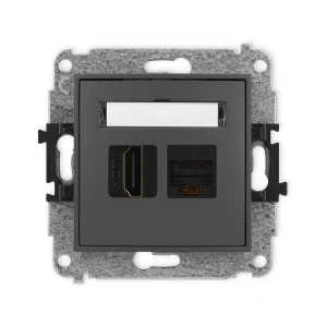 Mechanizm gniazda pojedynczego HDMI 2.0, 4K + gniazda komp. poj. 1xRJ45, kat. 6A, 8-stykowy Karlik MINI grafitowy mat 28MGHK-46A