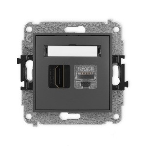 Mechanizm gniazda pojedynczego HDMI 2.1, 8K + gniazda komp. poj. 1xRJ45, kat. 8, ekranowany, 8-stykowy Karlik MINI grafitowy mat 28MGHK-88
