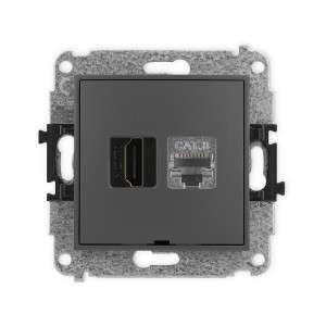 Mechanizm gniazda pojedynczego HDMI 2.1, 8K + gniazda komp. poj. 1xRJ45, kat. 8, ekranowany, 8-stykowy, bez pola opisowego Karlik MINI grafitowy mat 28MGHKBO-88