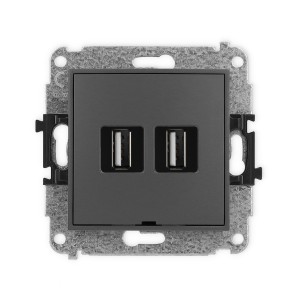 Mechanizm gniazda podwójnego 2xUSB A-A 2.0, bez pola opisowego Karlik MINI grafitowy mat 28MGUSBBO-2