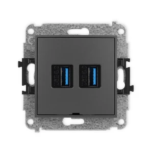 Mechanizm gniazda podwójnego 2xUSB A-A 3.0, bez pola opisowego Karlik MINI grafitowy mat 28MGUSBBO-6