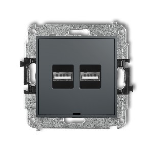 Mechanizm ładowarki USB podwójnej 2xUSB A, 15,5W max., 5V, 3.1A, bez pola opisowego Karlik MINI grafitowy mat 28MCUSBBO-6