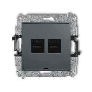 Mechanizm ładowarki USB podwójnej 2xUSB C, 20W max., bez pola opisowego Karlik MINI grafitowy mat 28MCUSBBO-7