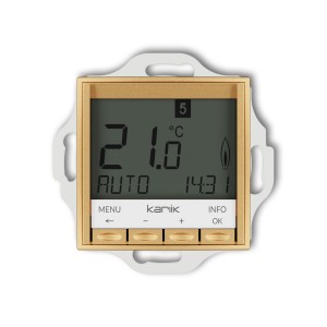 Mechanizm uniwersalnego elektronicznego tygodniowego regulatora temperatury (podświetlenie białe) Karlik MINI złoty 29MRT-3.1