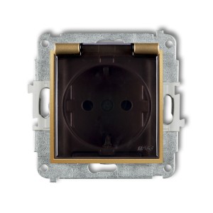 Mechanizm gniazda bryzgoszczelnego z uziemieniem SCHUKO 2P+Z (klapka dymna, przesłony torów prądowych) Karlik MINI złoty 29MGPB-1sdp
