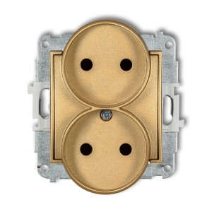 Mechanizm gniazda podwójnego do ramki bez uziemienia 2x2P (przesłony torów prądowych) Karlik MINI złoty 29MGPR-2p