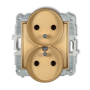 Mechanizm gniazda podwójnego do ramki z uziemieniem 2x(2P+Z) (bez przesłon torów prądowych) Karlik MINI złoty 29MGPR-2z