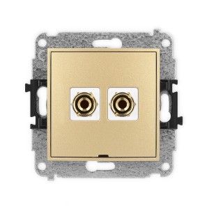 Mechanizm gniazda głośnikowego pojedynczego, bez pola opisowego (typu banan - czerwony i czarny, pozłacany, 4 mm2, do lutowania) Karlik MINI złoty 29MGGBO-3