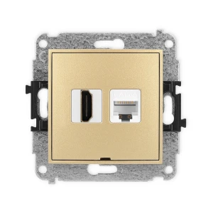 Mechanizm gniazda pojedynczego HDMI 2.0, 4K + gniazda komp. poj. 1xRJ45, kat. 6A, 8-stykowy, bez pola opisowego Karlik MINI złoty 29MGHKBO-46A