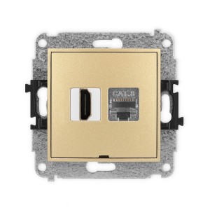 Mechanizm gniazda pojedynczego HDMI 2.1, 8K + gniazda komp. poj. 1xRJ45, kat. 8, ekranowany, 8-stykowy, bez pola opisowego Karlik MINI złoty 29MGHKBO-88