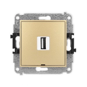Mechanizm gniazda pojedynczego USB A-A 2.0, bez pola opisowego Karlik MINI złoty 29MGUSBBO-1