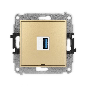 Mechanizm gniazda pojedynczego USB A-A 3.0, bez pola opisowego Karlik MINI złoty 29MGUSBBO-5