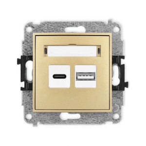 Mechanizm ładowarki USB podwójnej USB C + USB A, 20W max. Karlik MINI złoty 29MCUSB-8