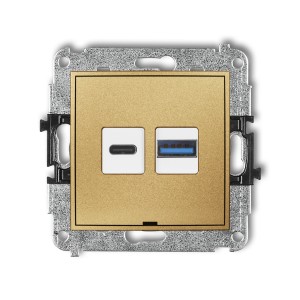 Mechanizm ładowarki USB podwójnej USB C + USB A, 20W max., bez pola opisowego Karlik MINI złoty 29MCUSBBO-8