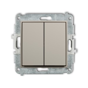 Mechanizm łącznika jednobiegunowego ze schodowym (dwa klawisze bez piktogramów, osobne zasilanie) Karlik MINI taupe 60MWP-10.21