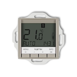 Mechanizm uniwersalnego elektronicznego tygodniowego regulatora temperatury (podświetlenie białe) Karlik MINI taupe 60MRT-3.1