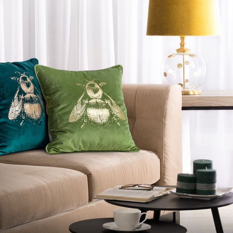 POSZEWKA WELUR VELVET PSZCZOŁA 45X45 CM MIĘTOWA