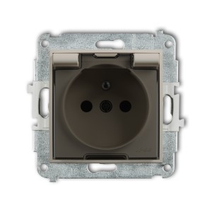 Mechanizm gniazda bryzgoszczelnego z uziemieniem 2P+Z (klapka dymna, przesłony torów prądowych) Karlik MINI taupe 60MGPB-1zdp